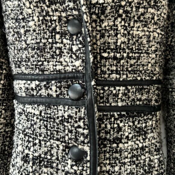 Arden B Luxe black and white tweed coat faux leather trim women’s size M - Picture 6 of 7